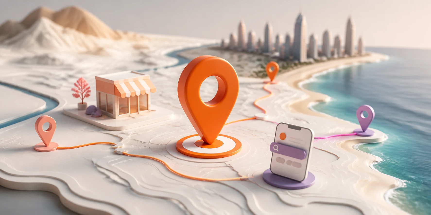 Editorial illustration of local search locations across the Gold Coast