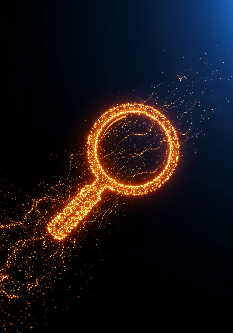 Search marketing for small businesses Orange illuminated magnifying glass against a dark background