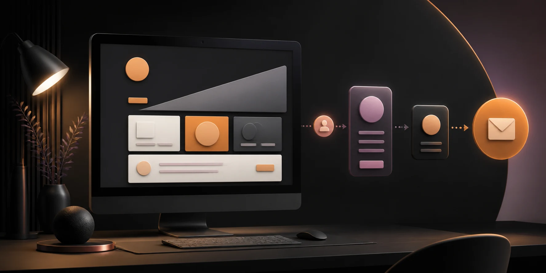 Editorial illustration of a website journey flowing towards an enquiry